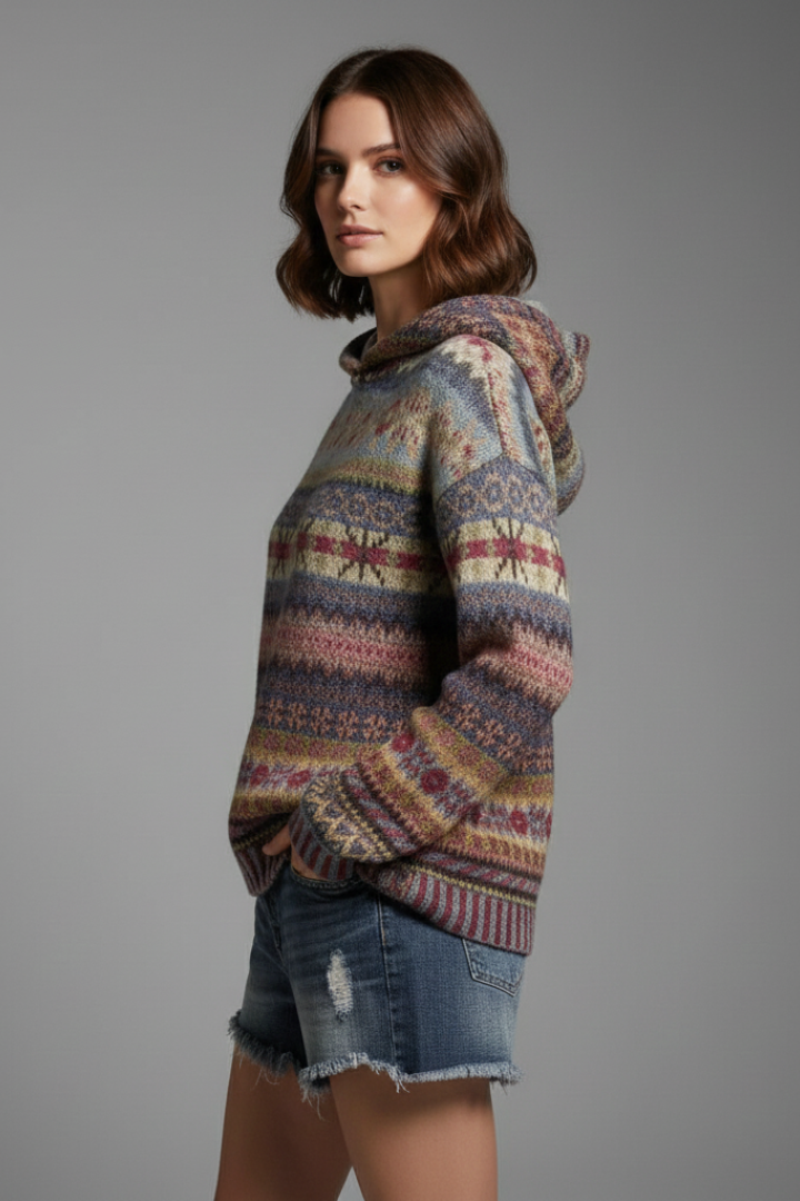 Women's Patterned Ribbed-Cuff Hoodie