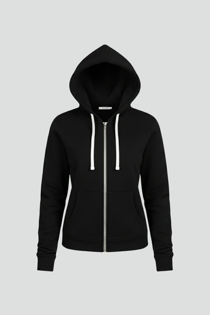 Women's Drawstring Zip-Up Hoodie Pockets
