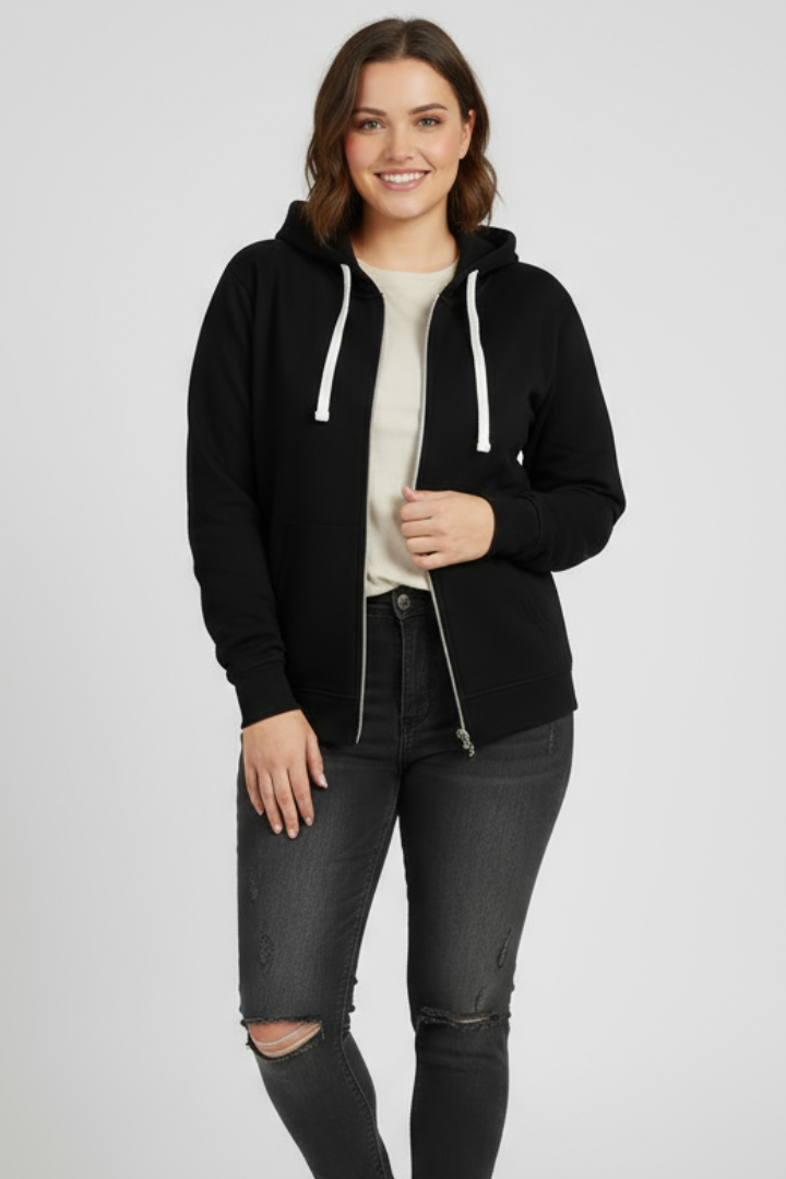 Women's Drawstring Zip-Up Hoodie Pockets