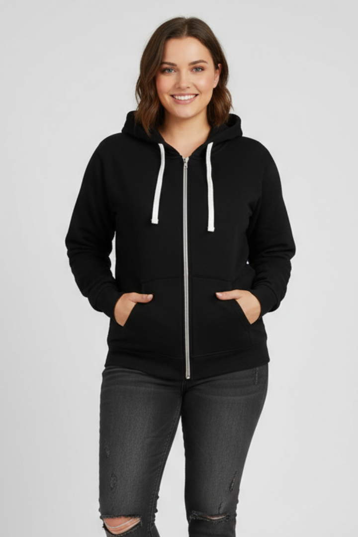 Women's Drawstring Zip-Up Hoodie Pockets