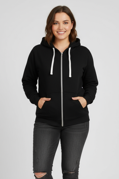 Women's Drawstring Zip-Up Hoodie Pockets