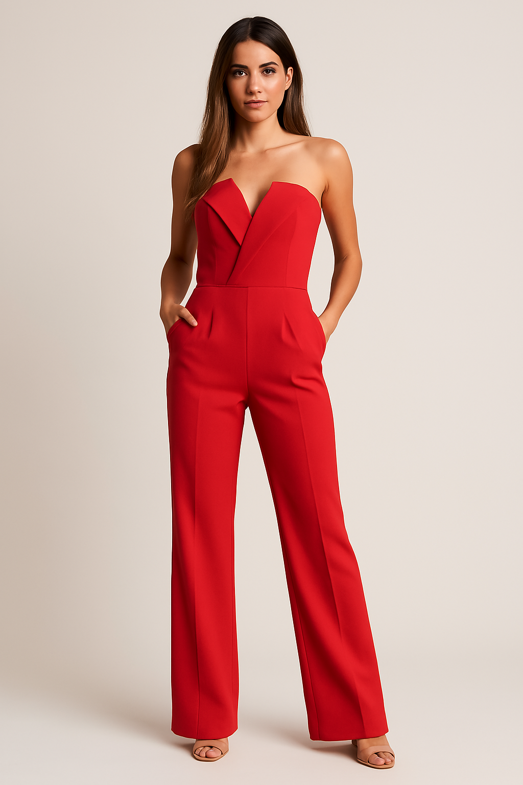 Women's Sleeveless V-Neck Wide-Leg Jumpsuit