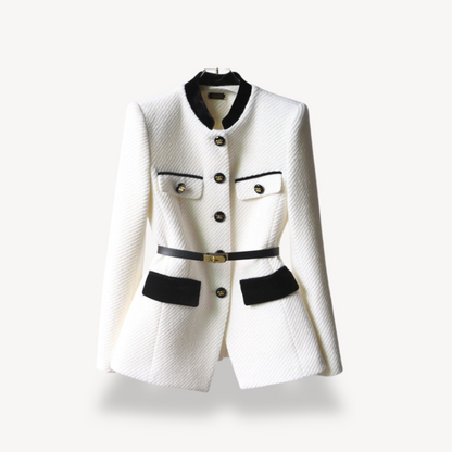 Women's Tailored Belted Work Blazer Pockets