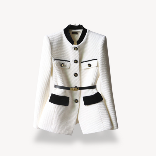 Women's Tailored Belted Work Blazer Pockets