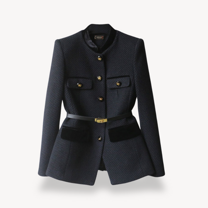 Women's Tailored Belted Work Blazer Pockets