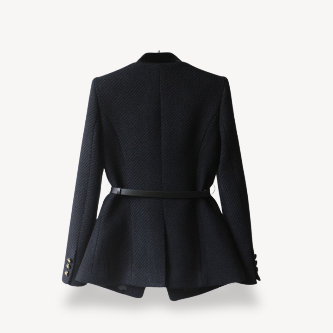 Women's Tailored Belted Work Blazer Pockets