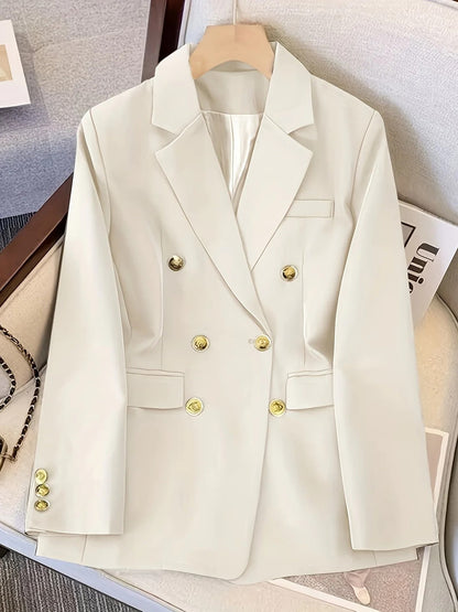 Women's Tailored Double-Breasted Suit Blazer Pockets