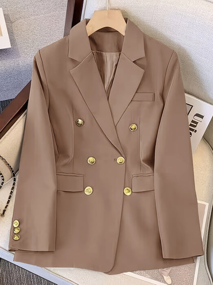 Women's Tailored Double-Breasted Suit Blazer Pockets
