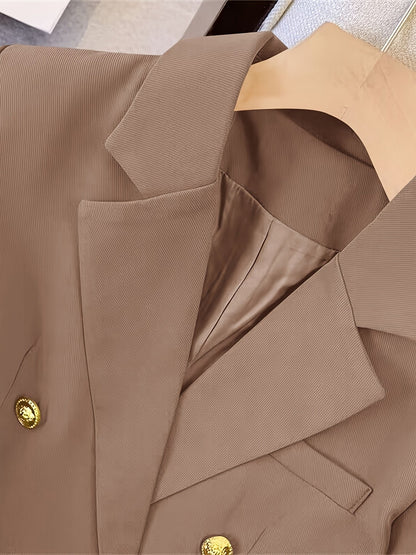Women's Tailored Double-Breasted Suit Blazer Pockets