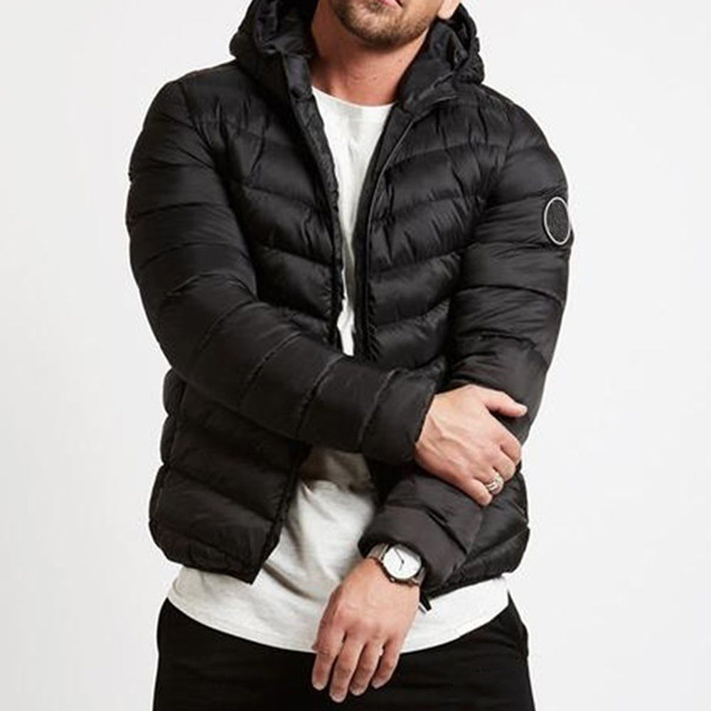 Men's Hooded Winter Puffer Jacket Stand Collar Quilted