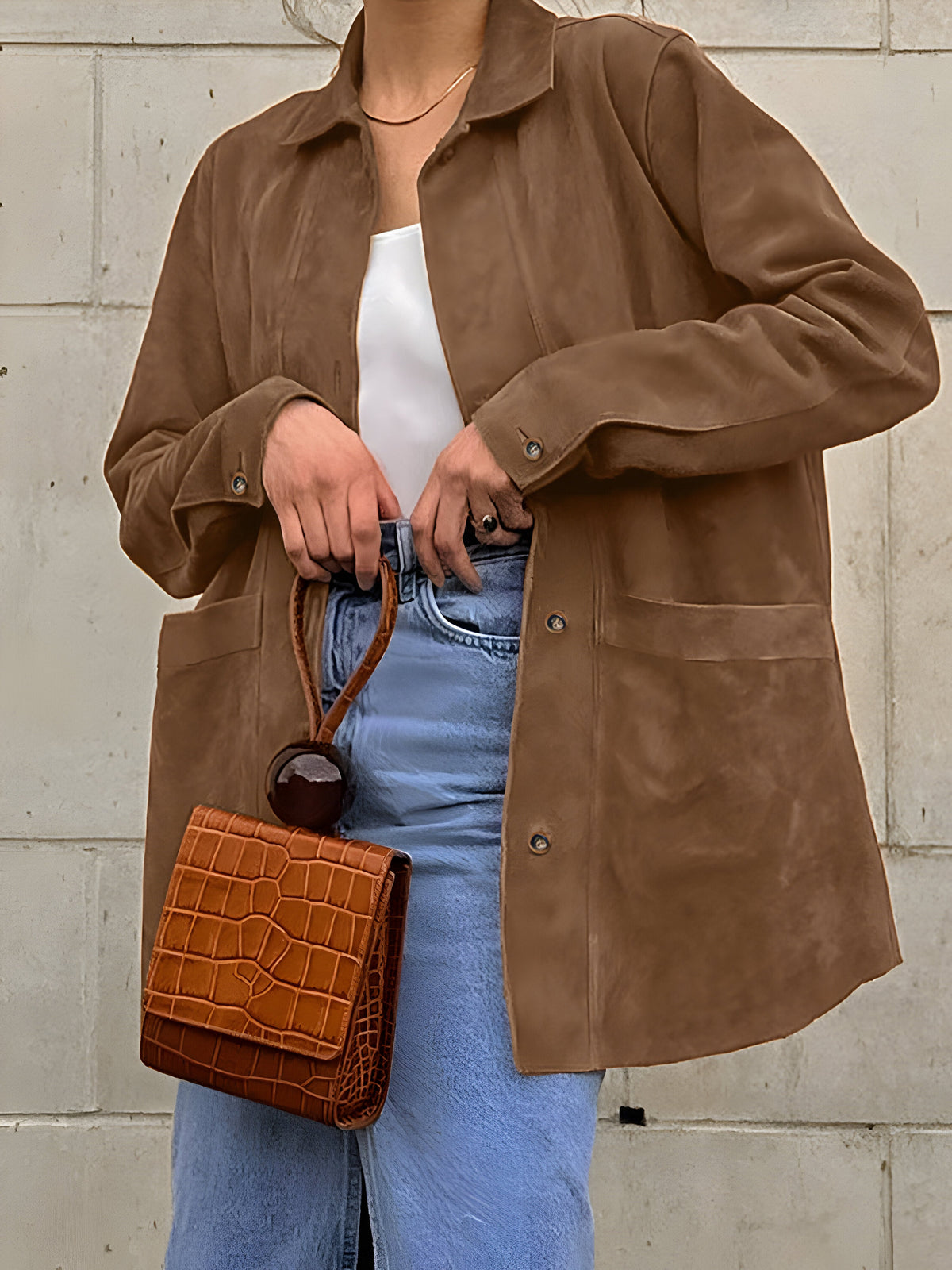 Women's Oversized Suede Long Jacket Pockets