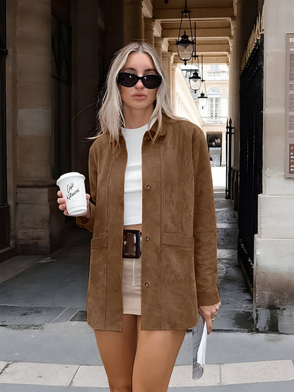 Women's Oversized Suede Long Jacket Pockets