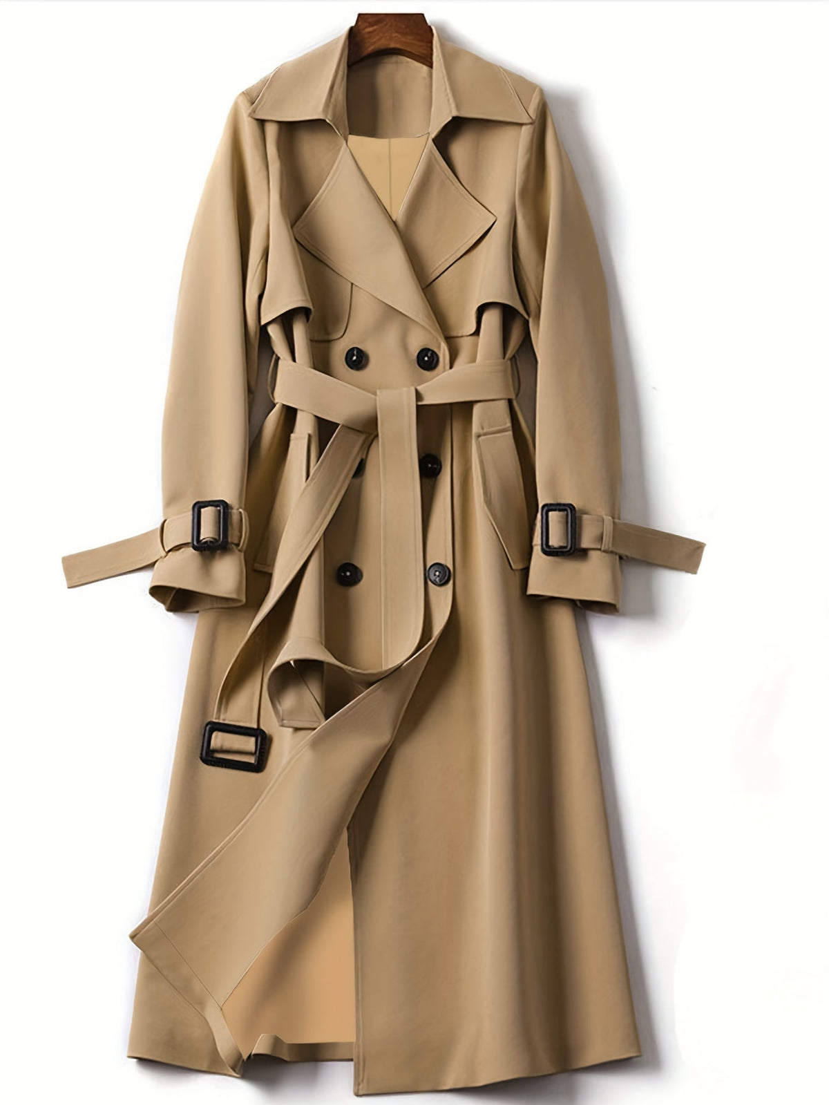 Women's Double-Breasted Belted Long Trench Coat