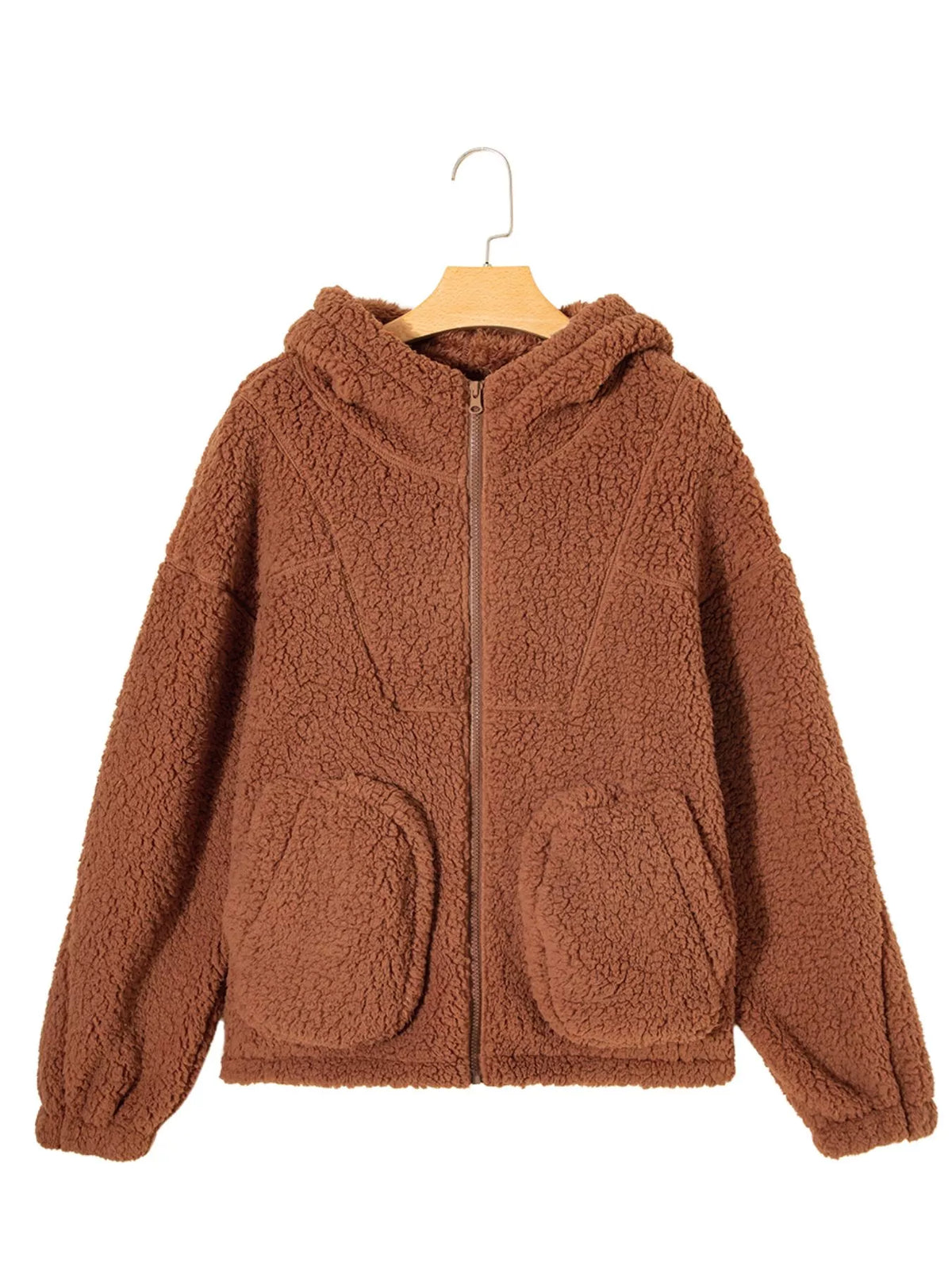Women's Zip-Up Winter Teddy Jacket Pockets Oversized