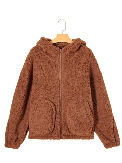 Women's Zip-Up Winter Teddy Jacket Pockets Oversized