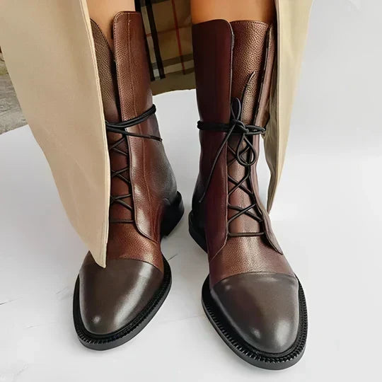 Women's Mid-Calf Lace-Up Boots Raised Sole Cushioned
