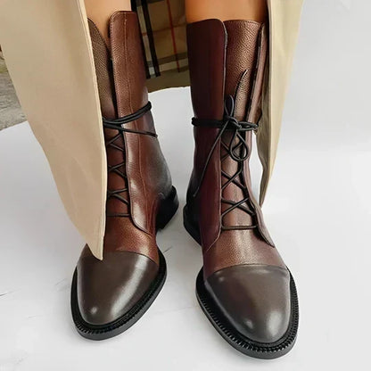 Women's Mid-Calf Lace-Up Boots Raised Sole Cushioned