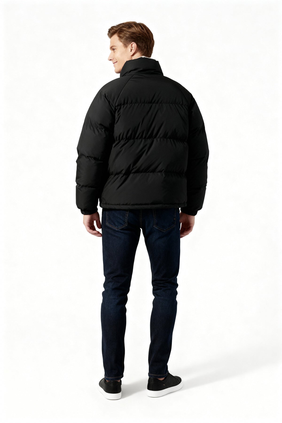 Men's Fleece-Lined Winter Puffer Jacket Stand Collar Relaxed-Fit