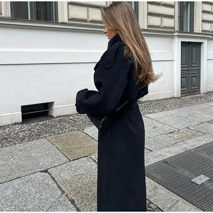 Women's Double-Breasted Long Trench Coat Workwear