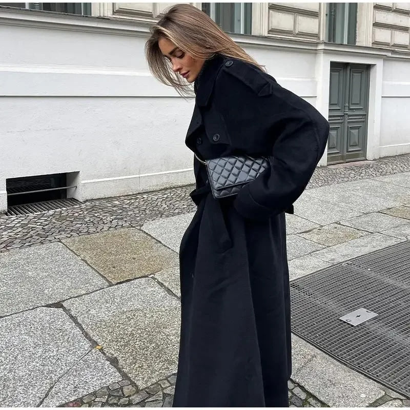 Women's Double-Breasted Long Trench Coat Workwear