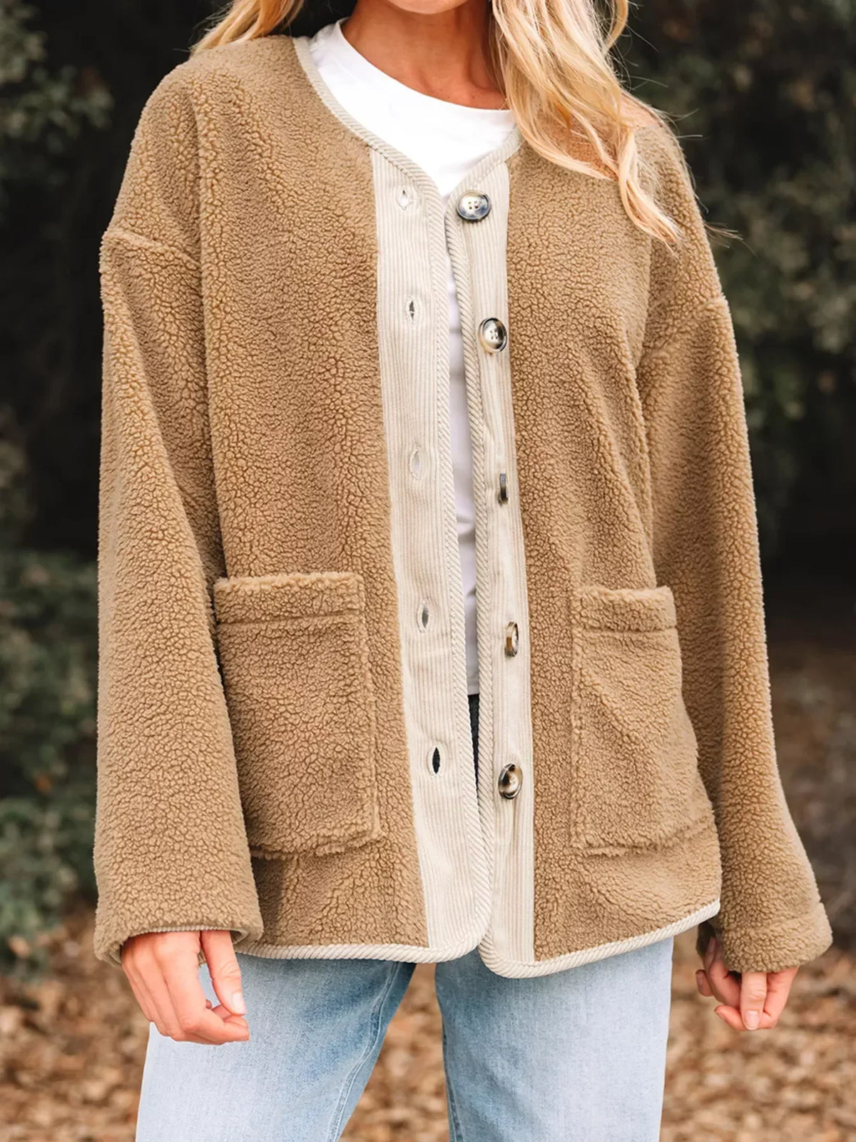 Women's Fluffy Winter Teddy Jacket Pockets Button-Front