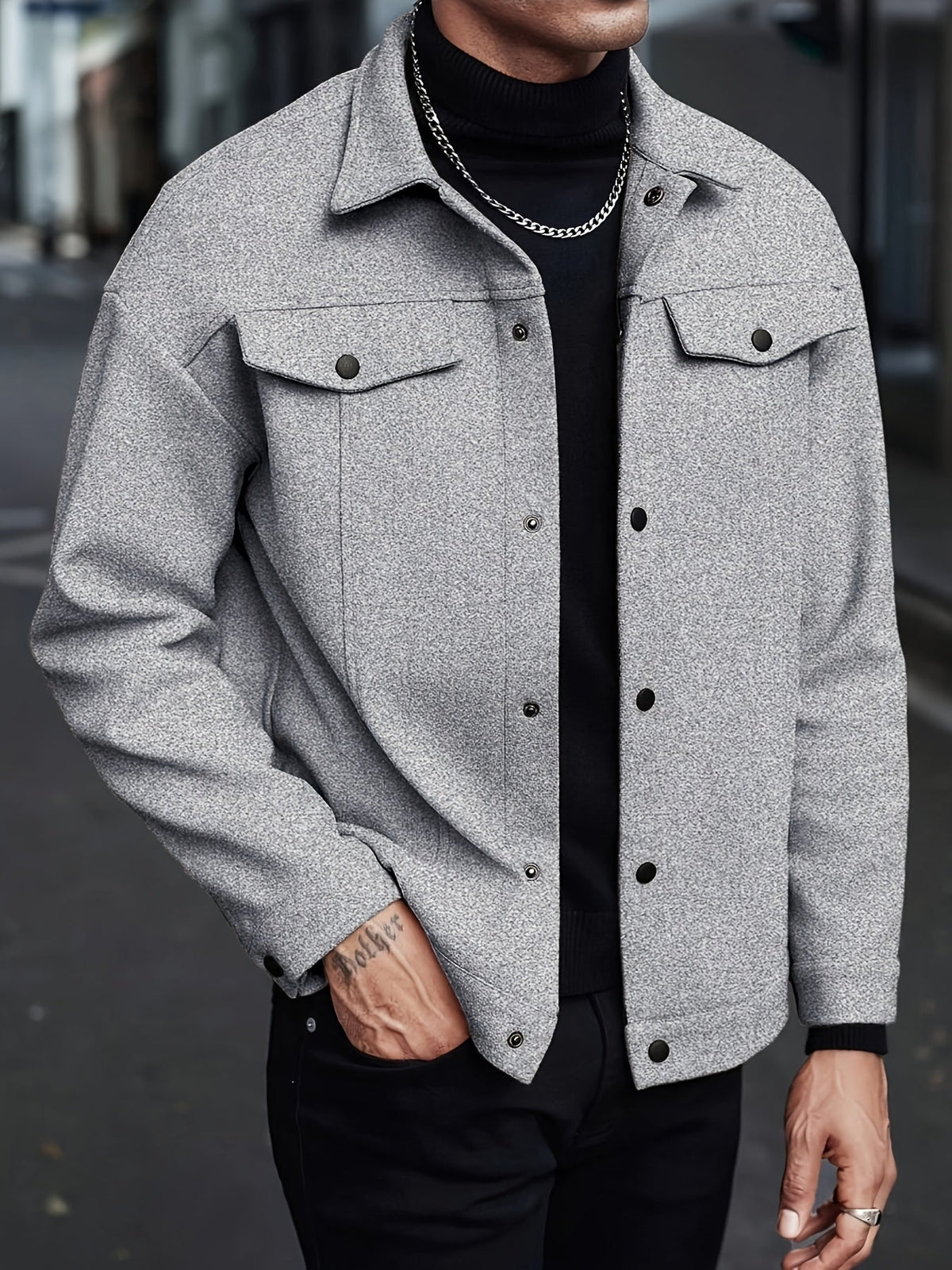 Men's Shirt Jacket Overshirt Pockets Relaxed-Fit