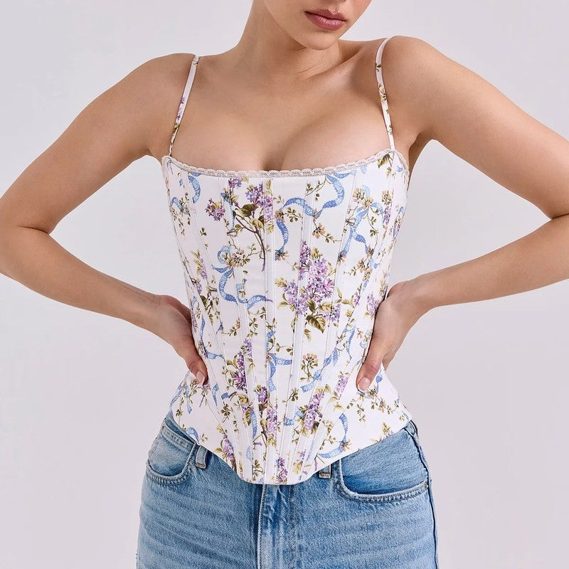 Women's Floral Boned Bustier Corset Top