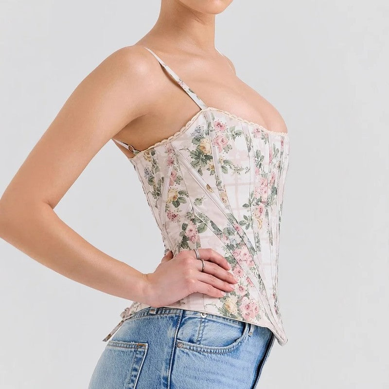 Women's Floral Boned Bustier Corset Top