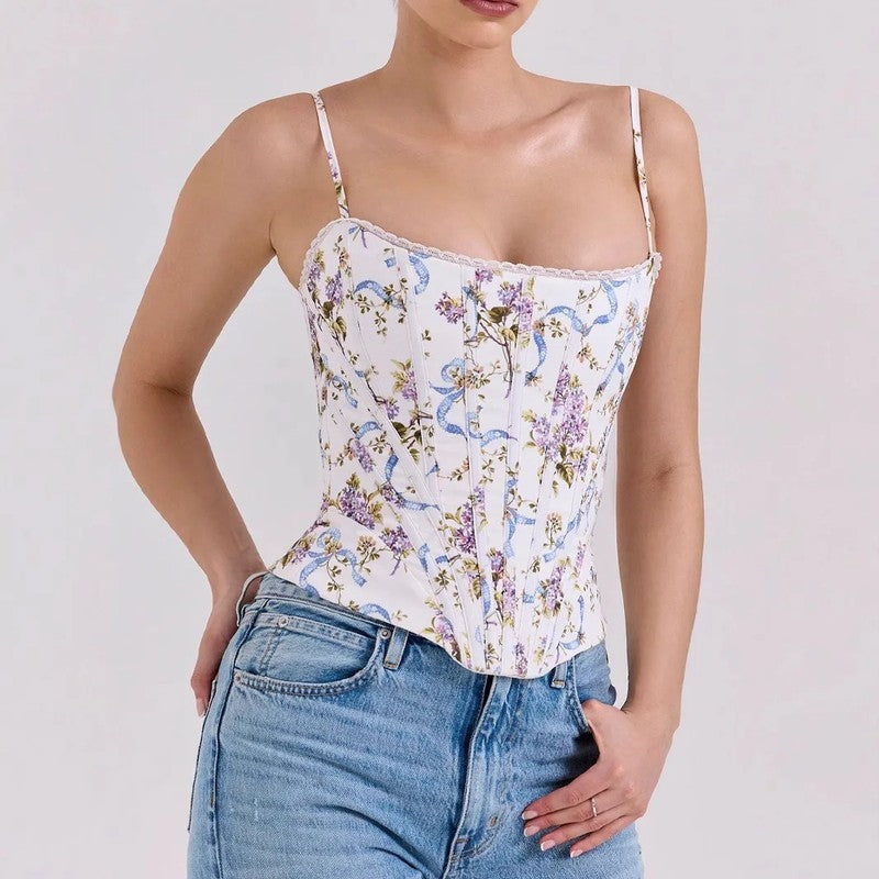 Women's Floral Boned Bustier Corset Top