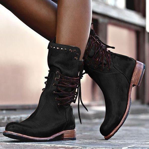 Women's Leather Lace-Up Boots Cushioned