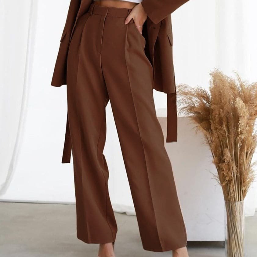 Women's Linen Pleated High-Waisted Wide-Leg Trousers