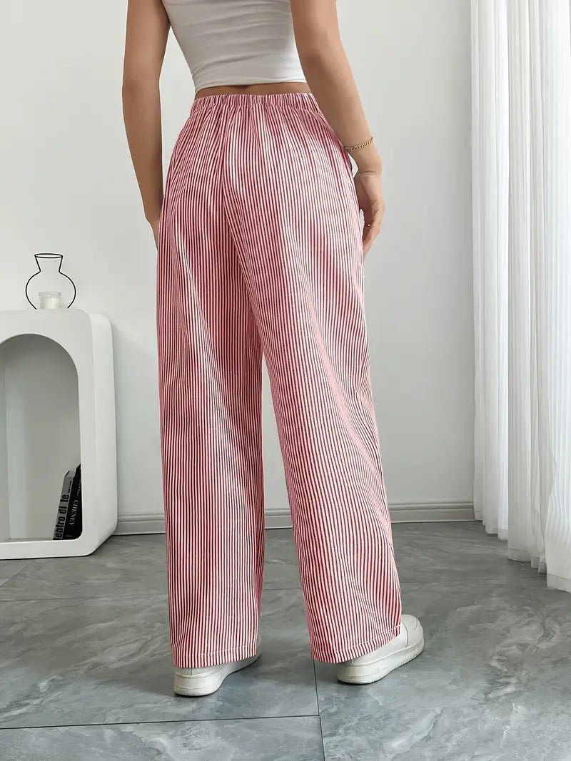 Women's Striped Linen Drawstring Wide-Leg Trousers