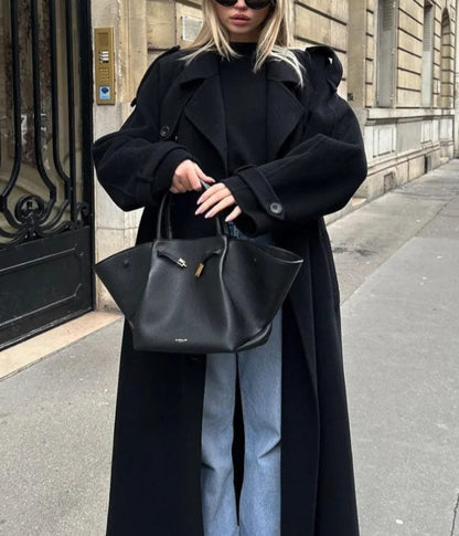 Women's Double-Breasted Long Trench Coat Workwear