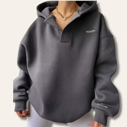 Women's Oversized Notch-Neck Pullover Hoodie
