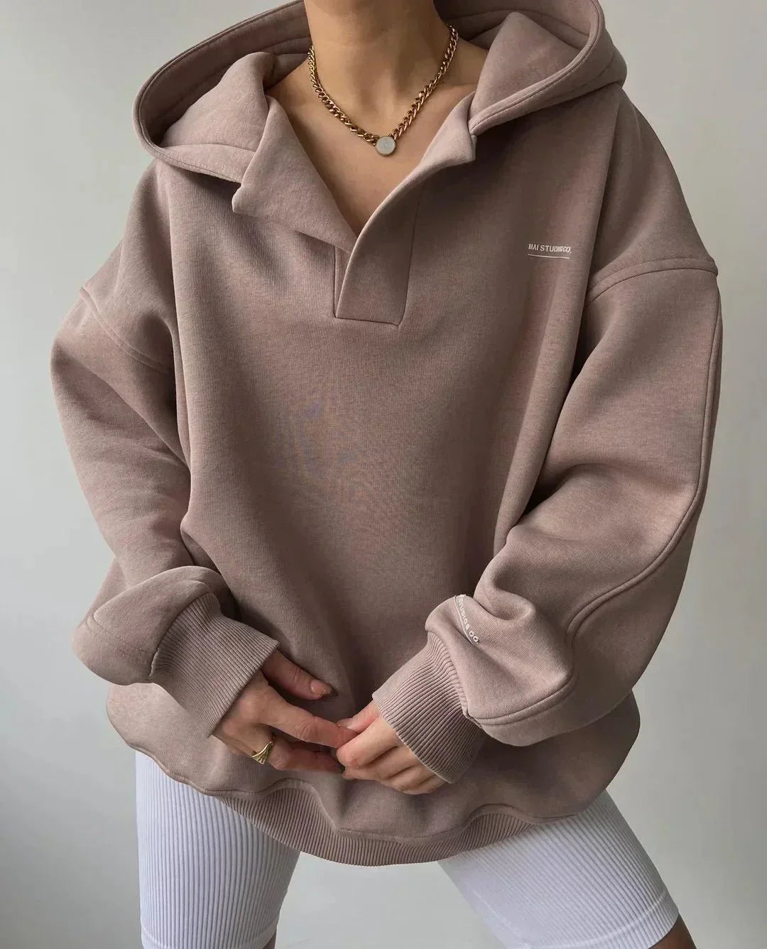 Women's Oversized Notch-Neck Pullover Hoodie