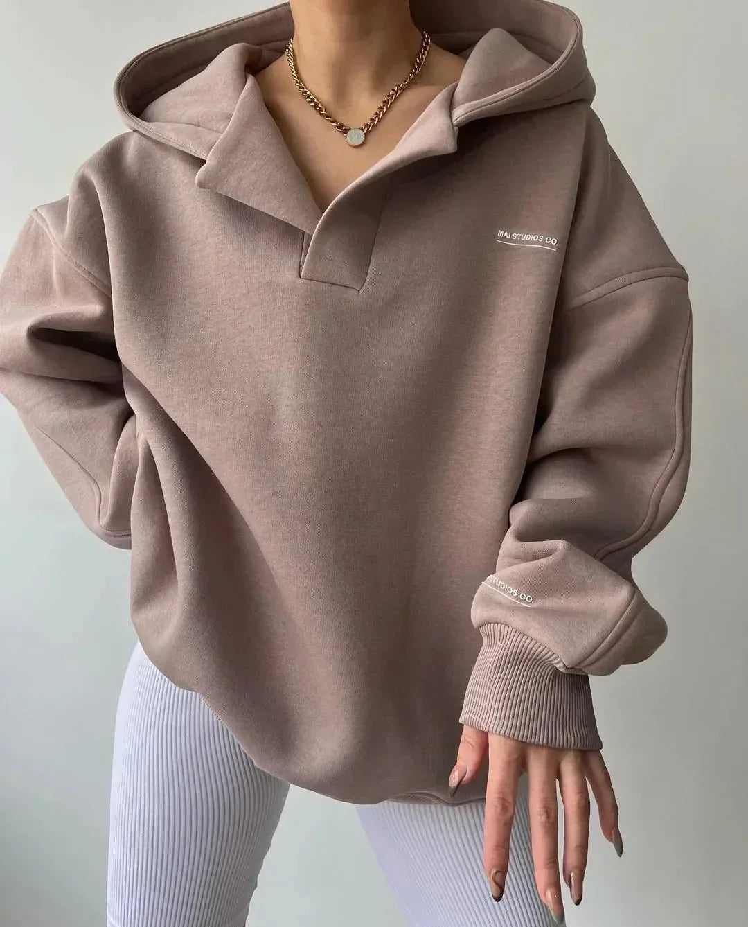 Women's Oversized Notch-Neck Pullover Hoodie