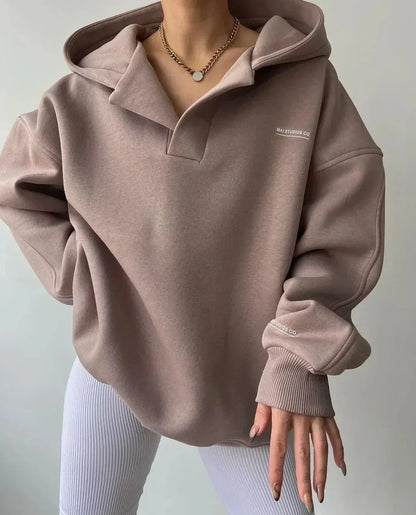 Women's Oversized Notch-Neck Pullover Hoodie
