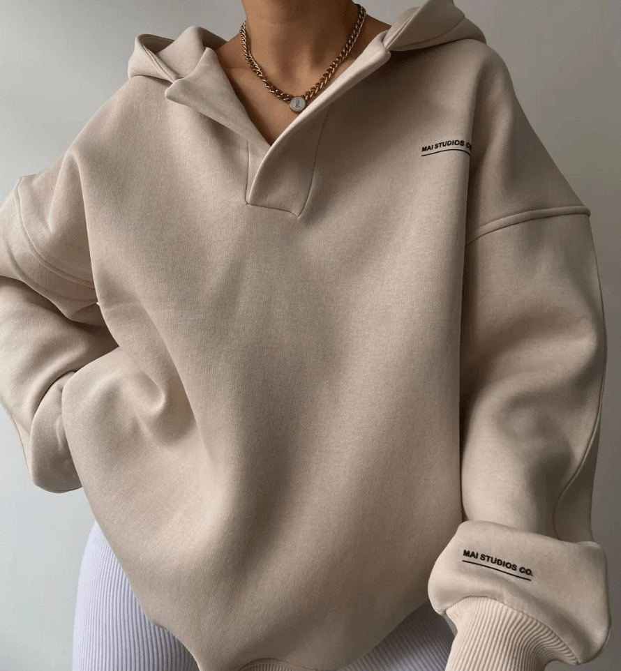 Women's Oversized Notch-Neck Pullover Hoodie