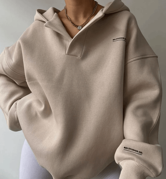 Women's Oversized Notch-Neck Pullover Hoodie