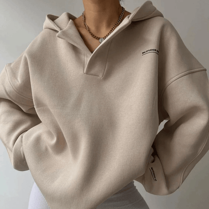 Women's Oversized Notch-Neck Pullover Hoodie