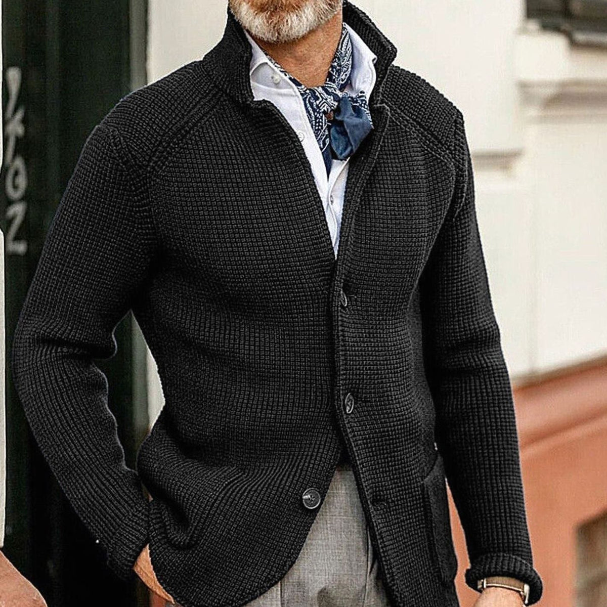 Men's Button-Up Waffle-Knit Cardigan Jacket