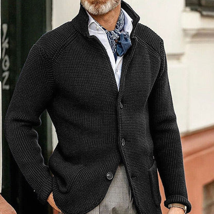 Men's Button-Up Waffle-Knit Cardigan Jacket