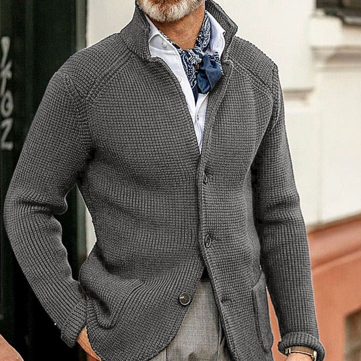 Men's Button-Up Waffle-Knit Cardigan Jacket