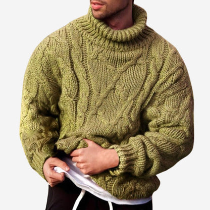 Men's Chunky Cable-Knit Turtleneck Winter Jumper