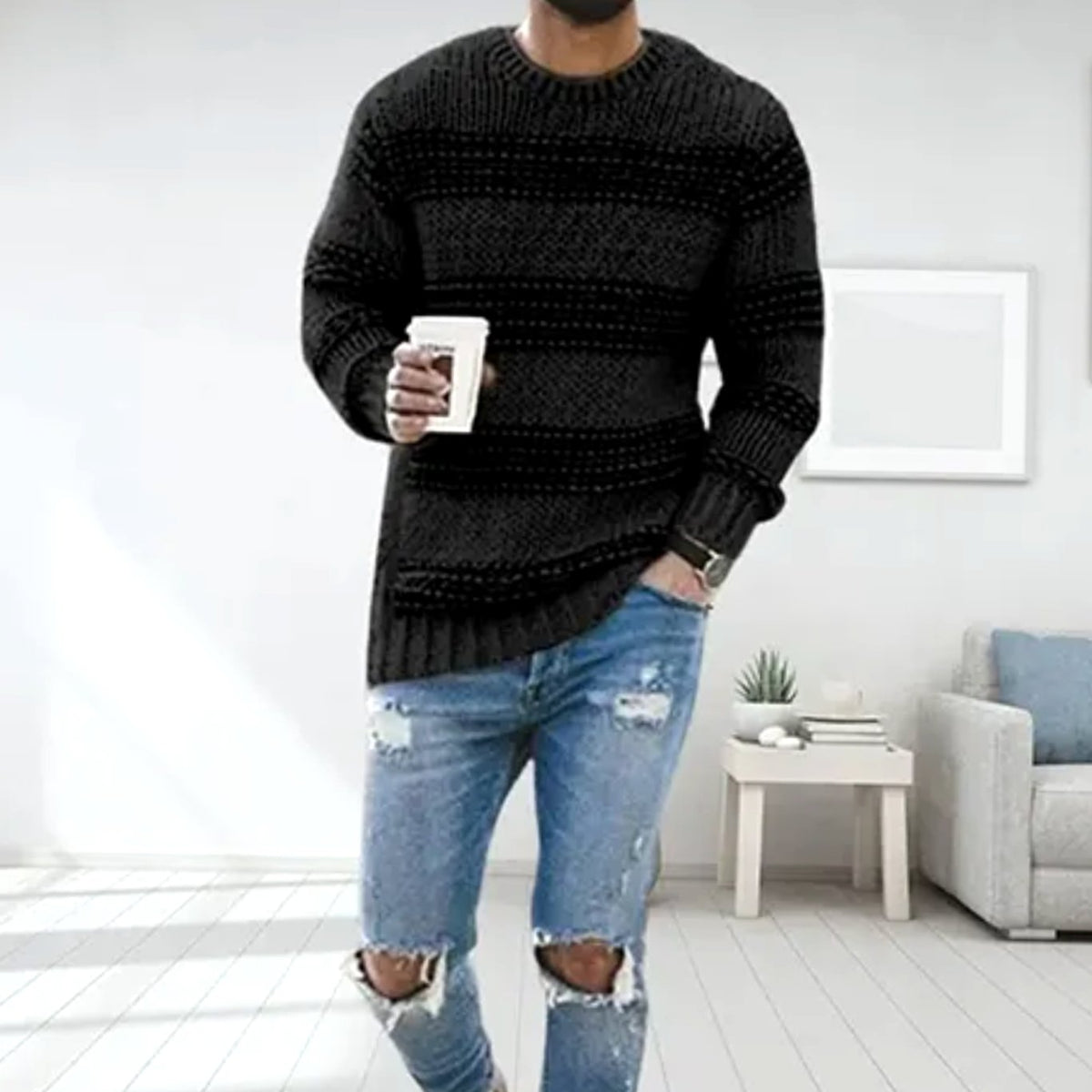 Men's Diamond-Knit Crew-Neck Knitted Jumper