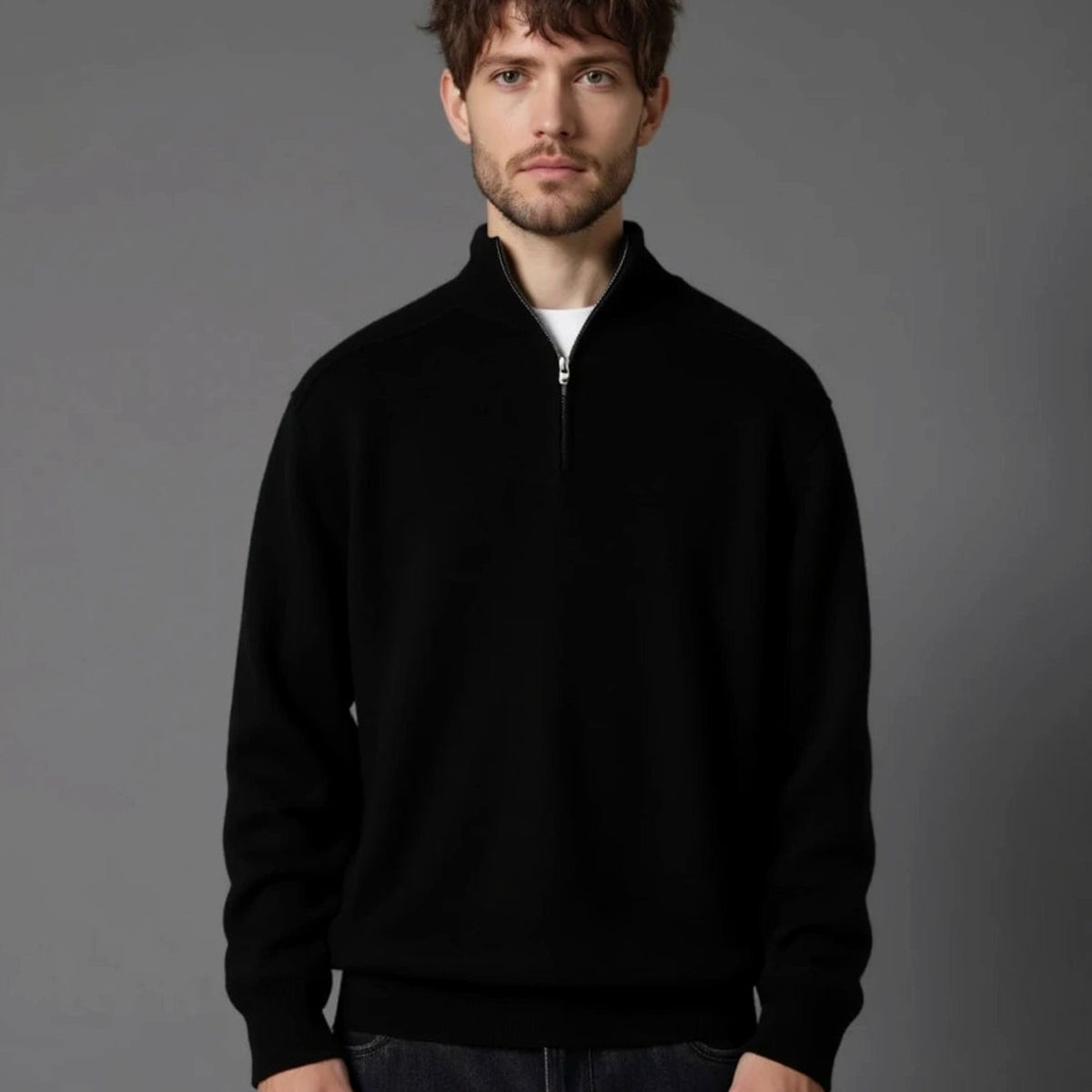 Men's Half-Zip Knitted Jumper Winter Pullover