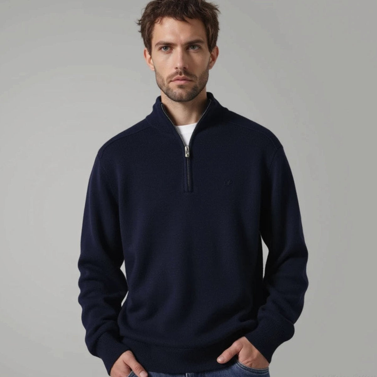 Men's Half-Zip Knitted Jumper Winter Pullover