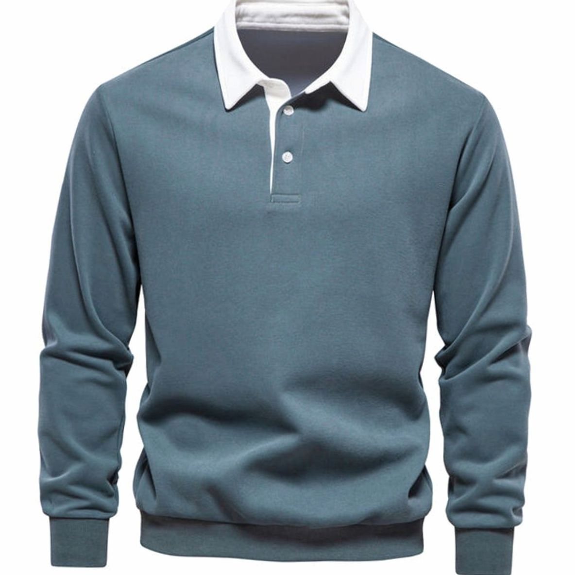 Men's Polo-Collar Knitted Jumper Ribbed-Cuff Winter Pullover