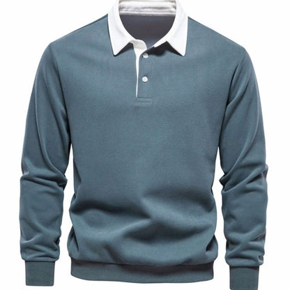 Men's Polo-Collar Knitted Jumper Ribbed-Cuff Winter Pullover