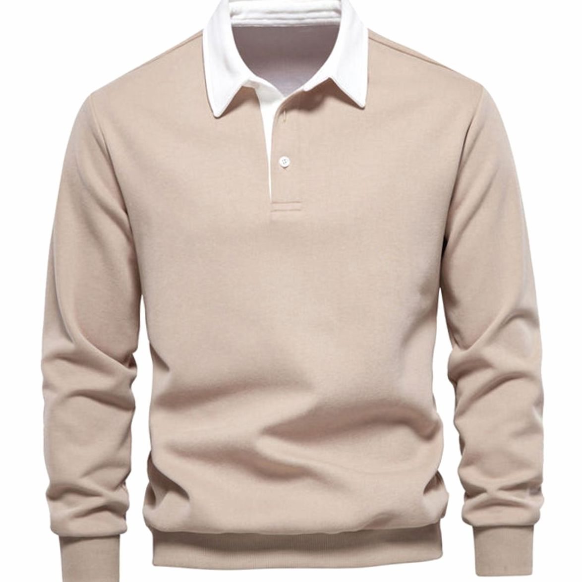 Men's Polo-Collar Knitted Jumper Ribbed-Cuff Winter Pullover